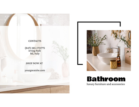 Platilla de diseño Bathroom Accessories and Flowers in Vases Brochure 8.5x11in Bi-fold