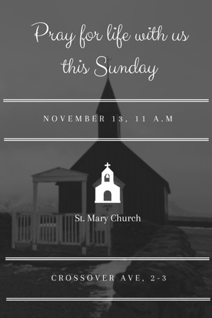 Invitation to Religious Services with Old Church Photo Postcard 4x6in Vertical Design Template