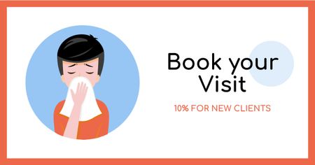 Modèle de visuel Clinic visit offer with Man sneezing - Facebook AD