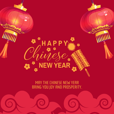 Modèle de visuel Félicitations pour le nouvel an chinois avec des lanternes - Instagram