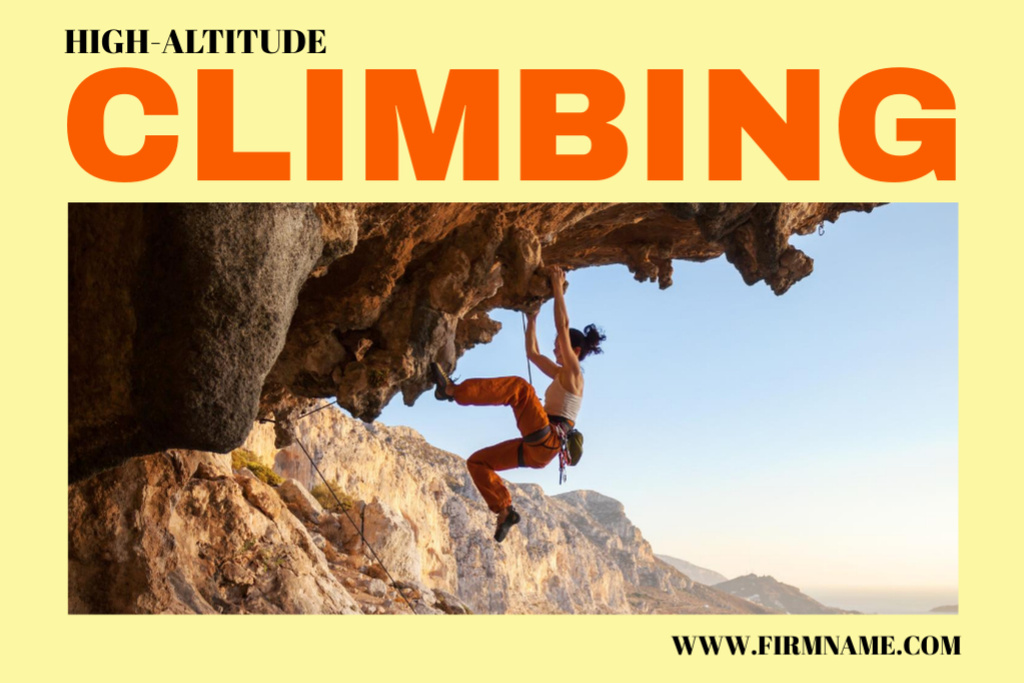 Sky-High Climbing Locations Promotion In Yellow Postcard 4x6in Design Template