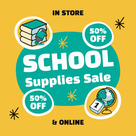 Modèle de visuel Annonce de vente de fournitures scolaires sur jaune - Instagram