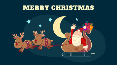Рождественские приветствия и катание Санта-Клауса на санях с оленями Full HD video – шаблон для дизайна