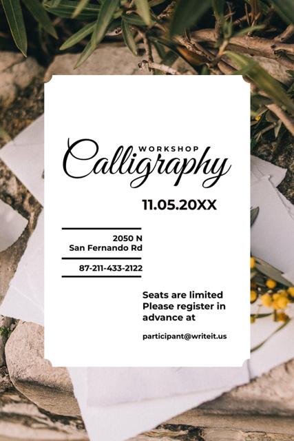 Calligraphy Skills Session Announcement in Flowers Frame Flyer 4x6in Design Template