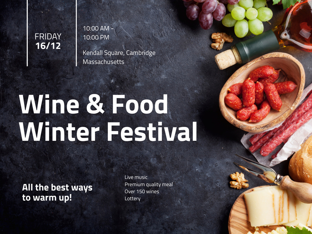 Food Festival Ad with Wine and Snacks Set Poster 18x24in Horizontal Modelo de Design