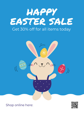 Cute Bunny and Dyed Eggs on Easter Sale Poster US Design Template