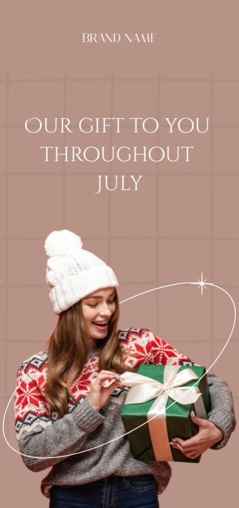 Christmas Party in July with Young Happy Woman Flyer DIN Large Modelo de Design
