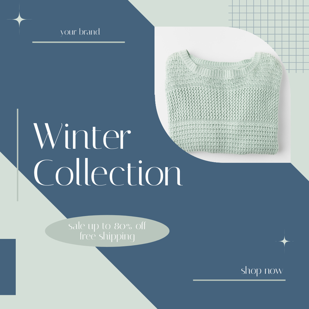 Designvorlage Purchase Offer Winter Clothes Collection on Blue für Instagram