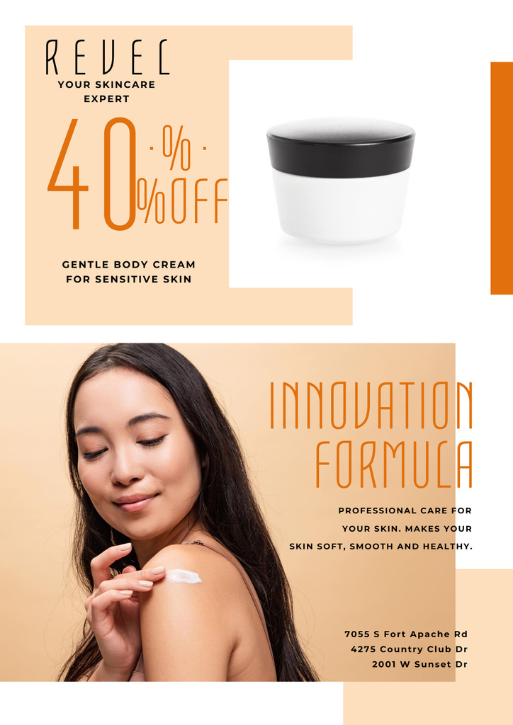 Cosmetics Sale with Woman Applying Cream Poster Design Template