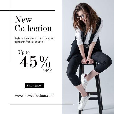 New Female Clothes Collection with Elegant Women on Chair Instagram Design Template