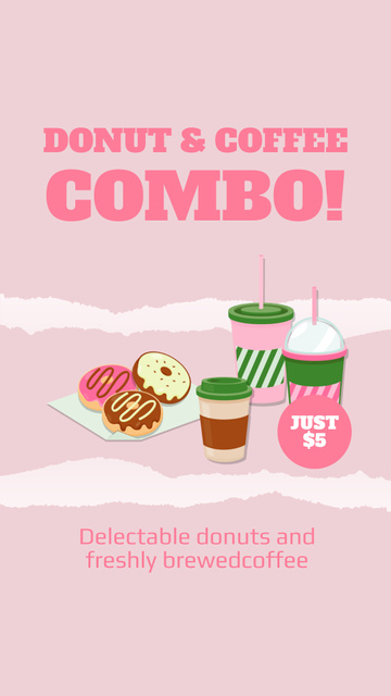 Special Promo of Doughnut and Coffee Combo with Illustration Instagram Video Storyデザインテンプレート