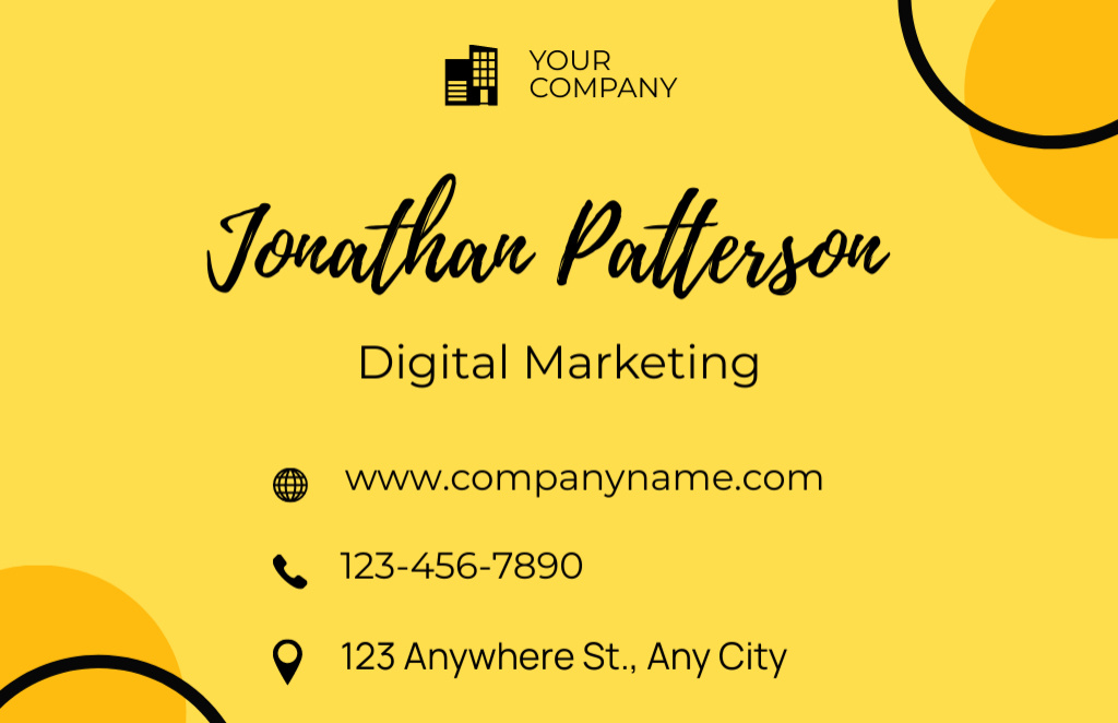 Digital Marketing Specialist Promotion In Yellow Business Card 85x55mm Design Template