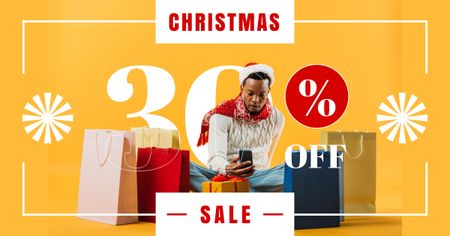 African American Man on Christmas Shopping Facebook AD Design Template