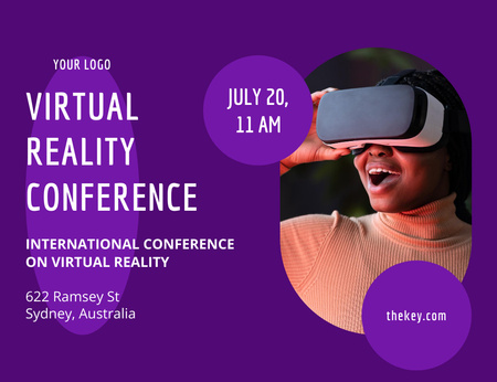 Plantilla de diseño de Conferencia de Realidad Virtual sobre Púrpura Invitation 13.9x10.7cm Horizontal 