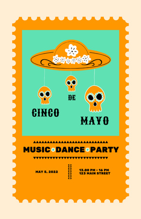 Celebration Announcement Cinco de Mayo with Skulls Invitation 5.5x8.5in Design Template