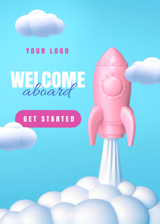 Welcome Phrase With 3d Rocket in Sky Postcard 5x7in Vertical Design Template