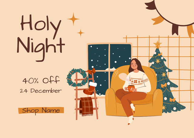 Ontwerpsjabloon van Card van Christmas sales offer Holiday Atmosphere Illustration