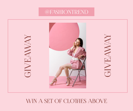 Fashion Giveaway Announcement with Woman in Pink Outfit Facebook Tasarım Şablonu