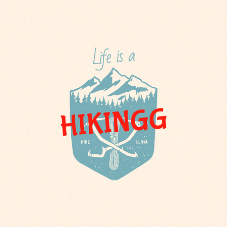 Hiking Tours Offer with Mountains Illustration Logo Design Template