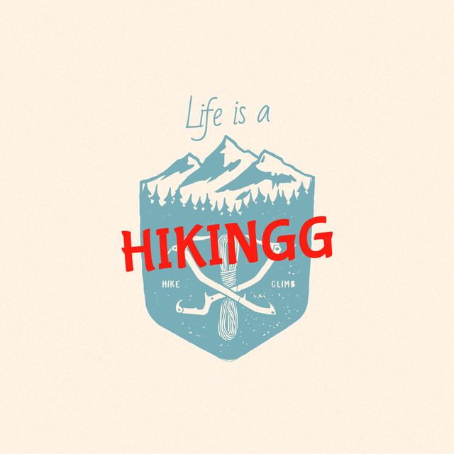 Ontwerpsjabloon van Logo van Hiking Tours Offer with Mountains Illustration
