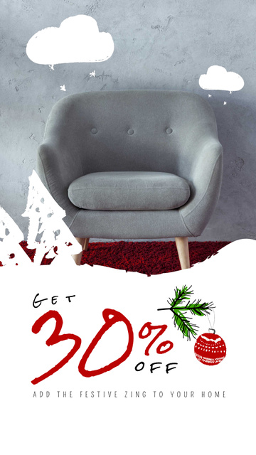 Furniture Christmas Sale Armchair in Grey Instagram Video Storyデザインテンプレート