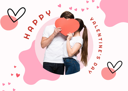 Happy Valentine's Day Greetings with Kissing Couple in Love Card Design Template