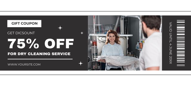 Dry Cleaning Service Discount on Grey Coupon 3.75x8.25in Design Template