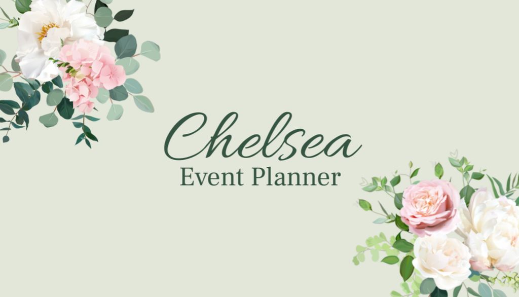 Event Planner Services Ad with Flowers Business Card US Πρότυπο σχεδίασης