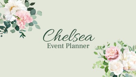 Event Planner Services Ad with Flowers Business Card US Tasarım Şablonu