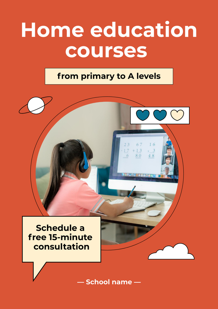 Plantilla de diseño de Announcement of Home Education Courses with Pupil Poster B2 