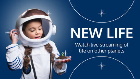 Space Lesson Announcement with Little Girl in Astronaut Suit Youtube Thumbnail Design Template