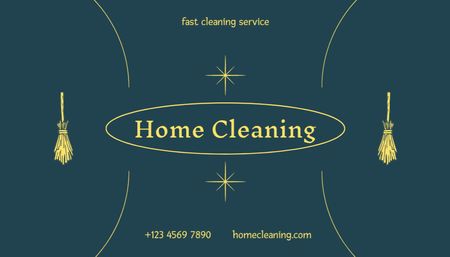 Cleaning Services Offer with Brooms Business Card US – шаблон для дизайну