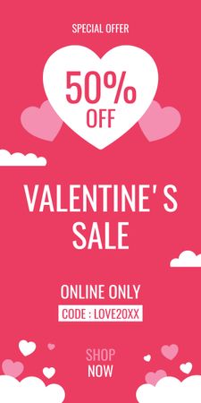 Valentine's Day Sale Announcement with Heart on Pink Graphic Design Template