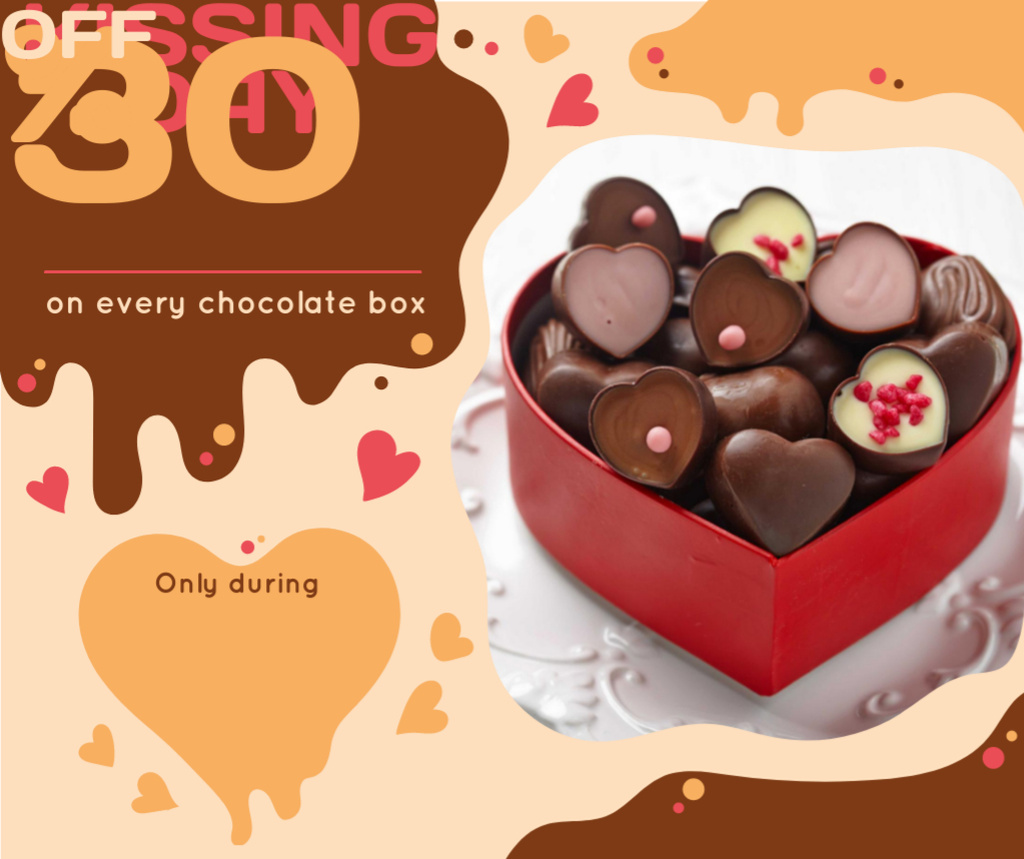 Ontwerpsjabloon van Facebook van Kissing Day Present Box with Chocolates