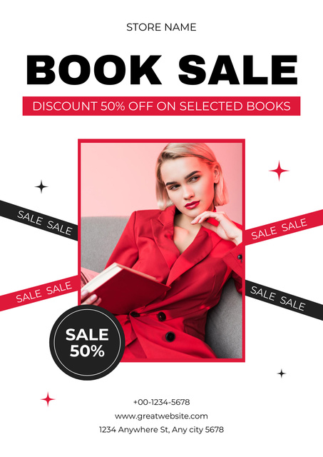 Books Sale with Discount Poster Πρότυπο σχεδίασης