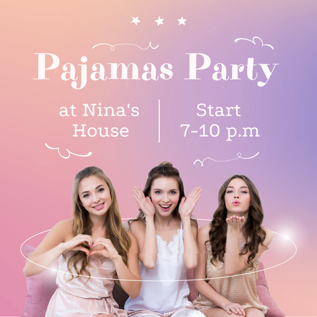 Pajama Party Announcement with Cheerful Young Women in Pink Instagramデザインテンプレート