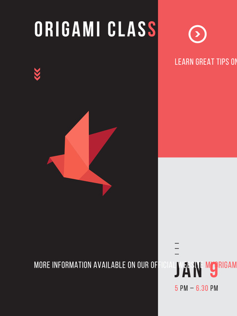 Plantilla de diseño de Origami Classes Invitation Paper Bird in Red Poster US 