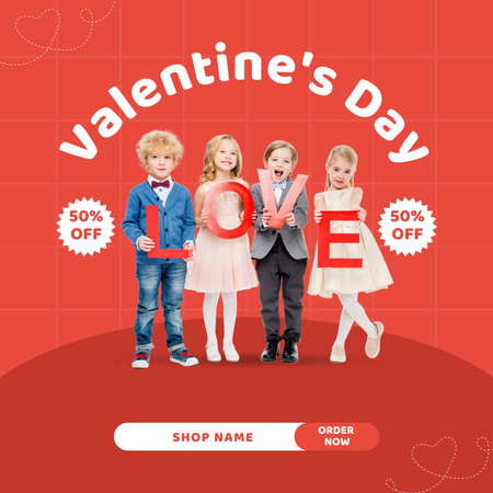 Valentine's Day Discount Offer with Cute Kids Instagram AD Design Template