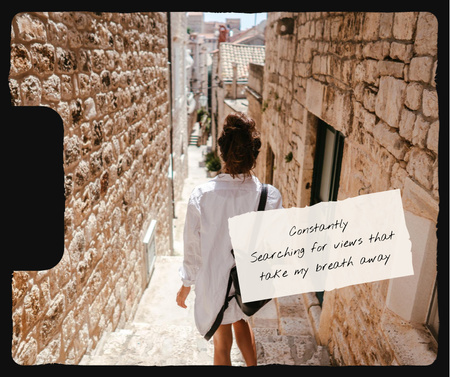 Ontwerpsjabloon van Facebook van Girl walking in old city