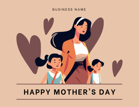Designvorlage Muttertagsfeier mit Mama und süßen Töchtern für Thank You Card 5.5x4in Horizontal