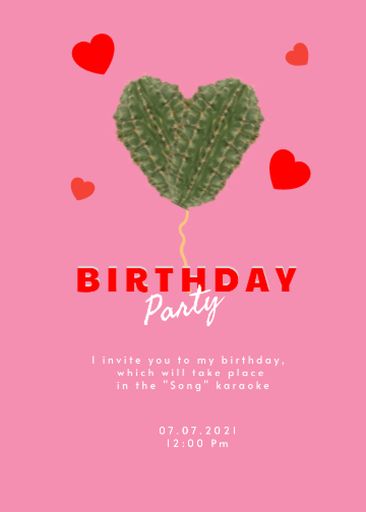 Birthday Party Announcement With Hearts 