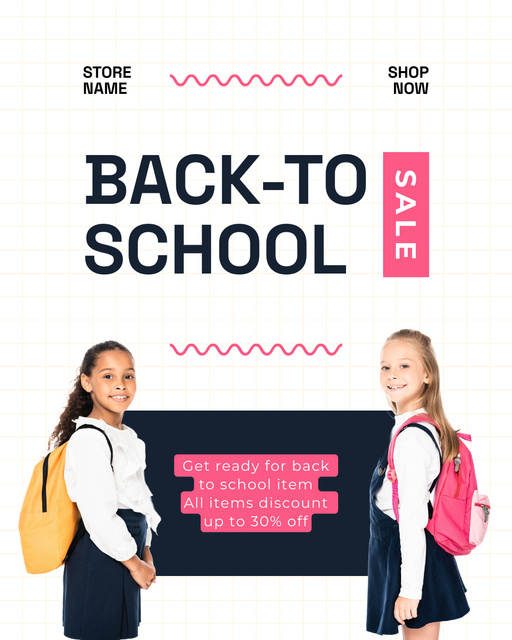 School Supplies Sale with School Girls in Uniform Instagram Post Vertical tervezősablon