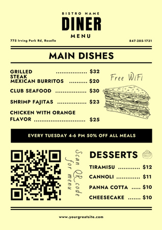 Black and Yellow Diner Dishes Menu Design Template