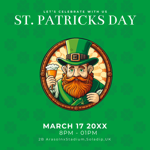 Designvorlage St. Patrick's Day Party with Red Bearded Man für Instagram