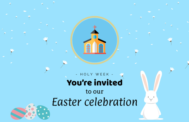 Easter Service in Village Chirch Invitation Flyer 5.5x8.5in Horizontal Design Template