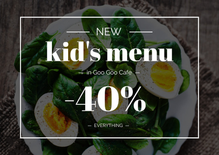 Discount on Menu for Kids with Boiled Eggs with Spinach Poster B2 Horizontal Šablona návrhu
