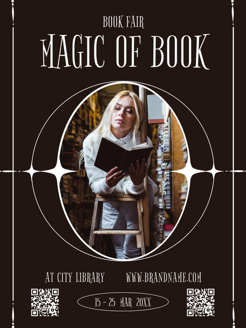 Magical Book Fair Ad on Brown Poster US tervezősablon