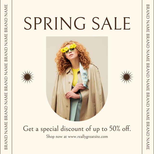 Spring Sale with Red Haired Woman in Pastel Colors Instagram ADデザインテンプレート