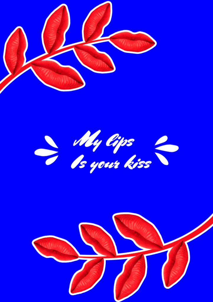 Cute Love Phrase with Red Leaves in a Shape of Lips Postcard A5 Vertical Design Template