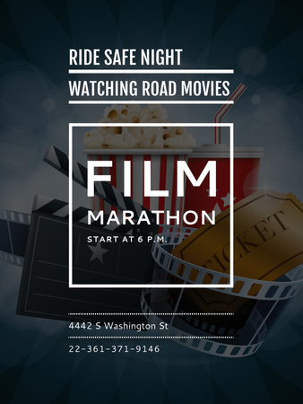 Ontwerpsjabloon van Poster US van filmmarathon nacht aankondiging